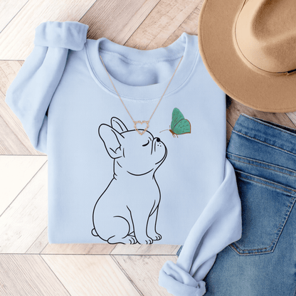 French Bulldog Butterflies Sweatshirt Light Blue