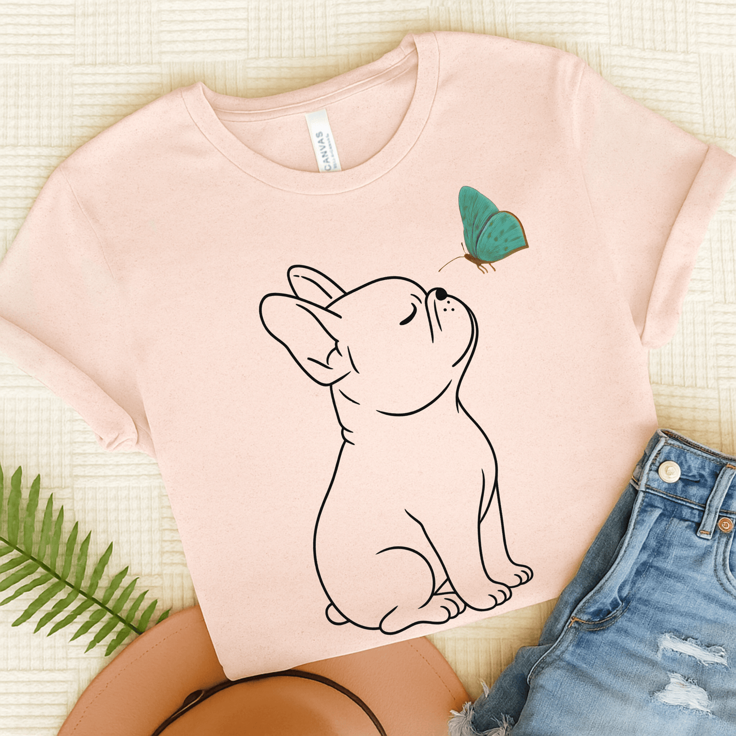 French Bulldog Butterfly TShirt Soft Pink