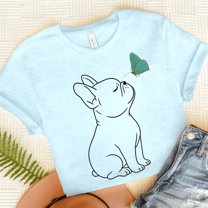 French Bulldog Butterfly TShirt Heather Ice Blue