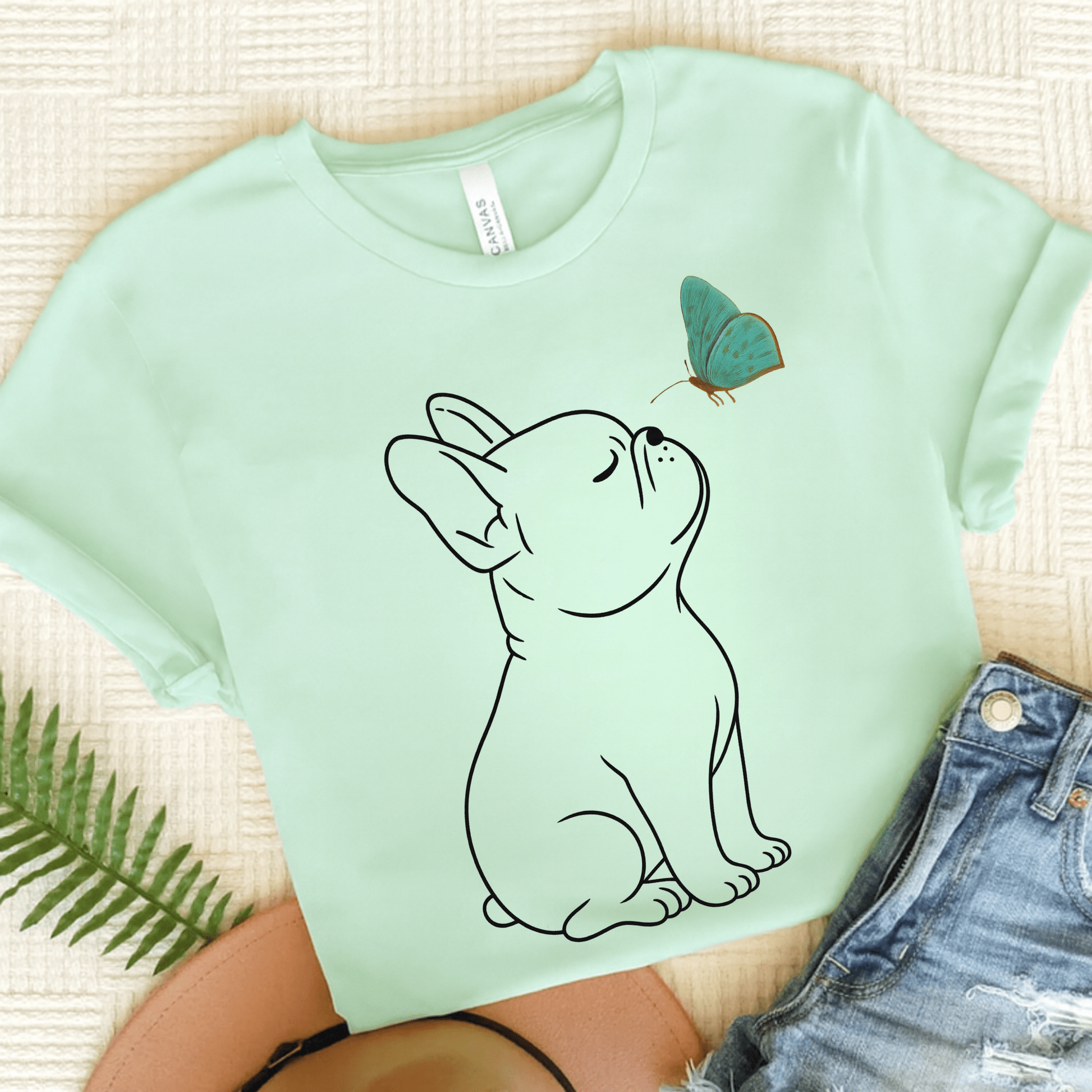 French Bulldog Butterfly TShirt Heather Mint