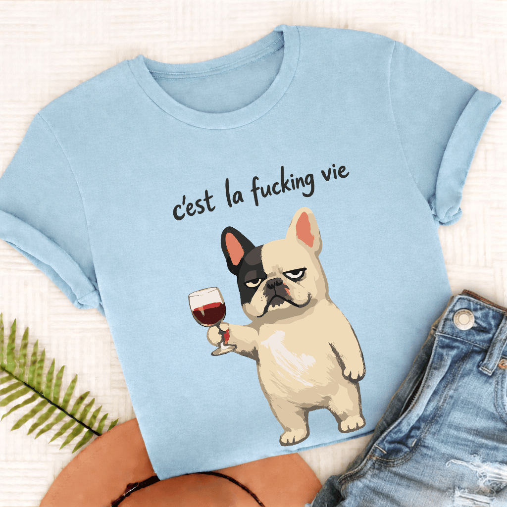 French Bulldog C'est La Vie Unisex TShirt Comfort Colors Chambray