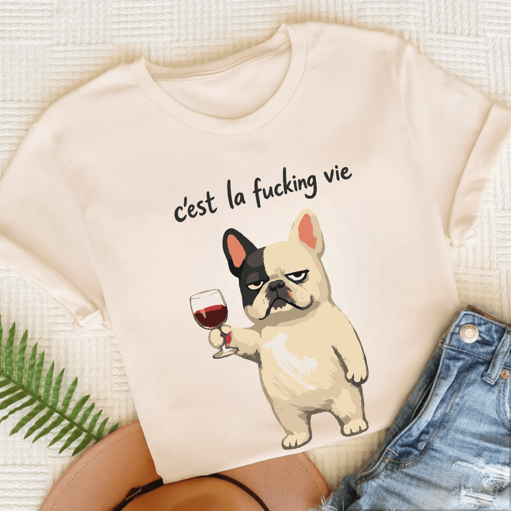 French Bulldog C'est La Vie Unisex TShirt Natural