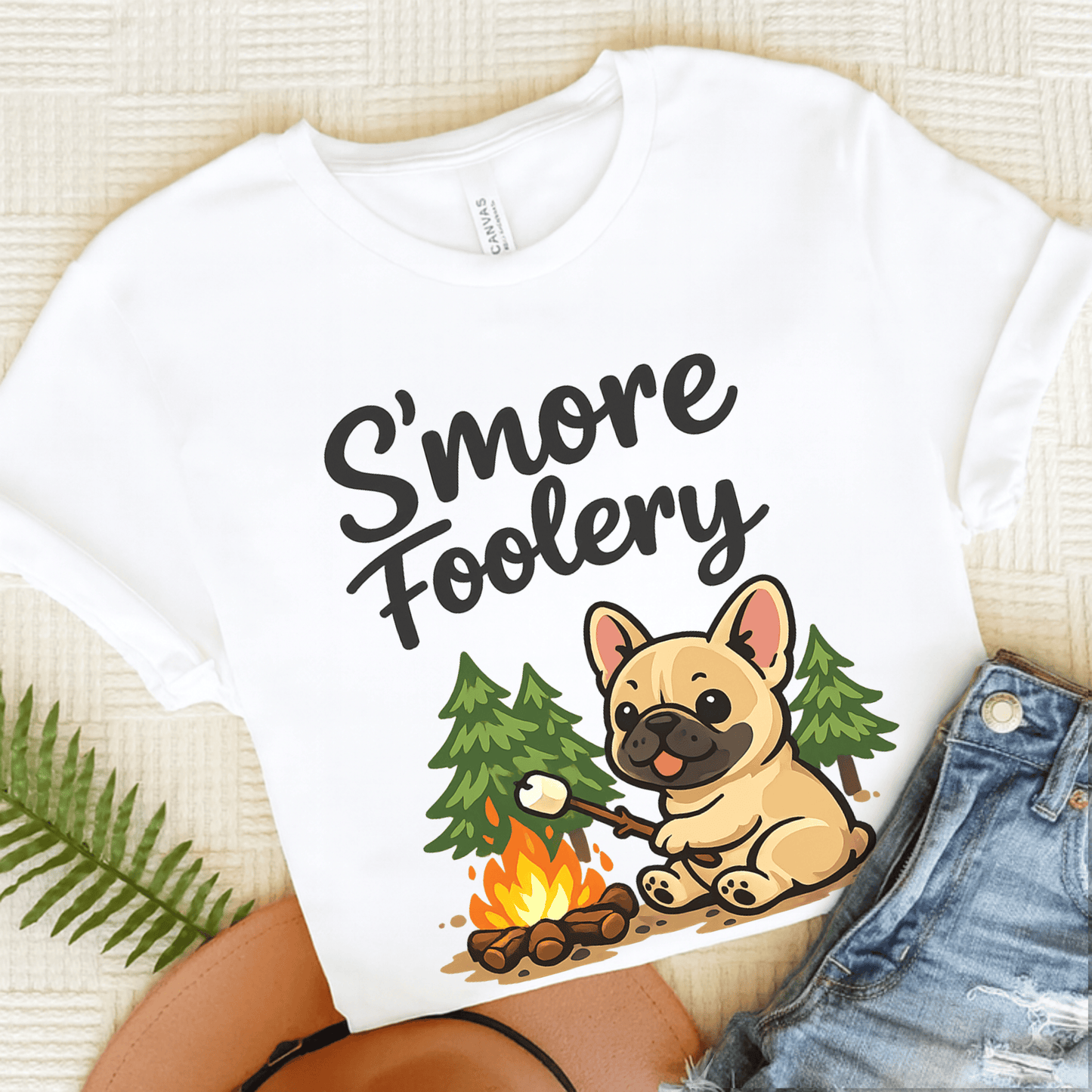 French Bulldog Camping S'mores Unisex TShirt White