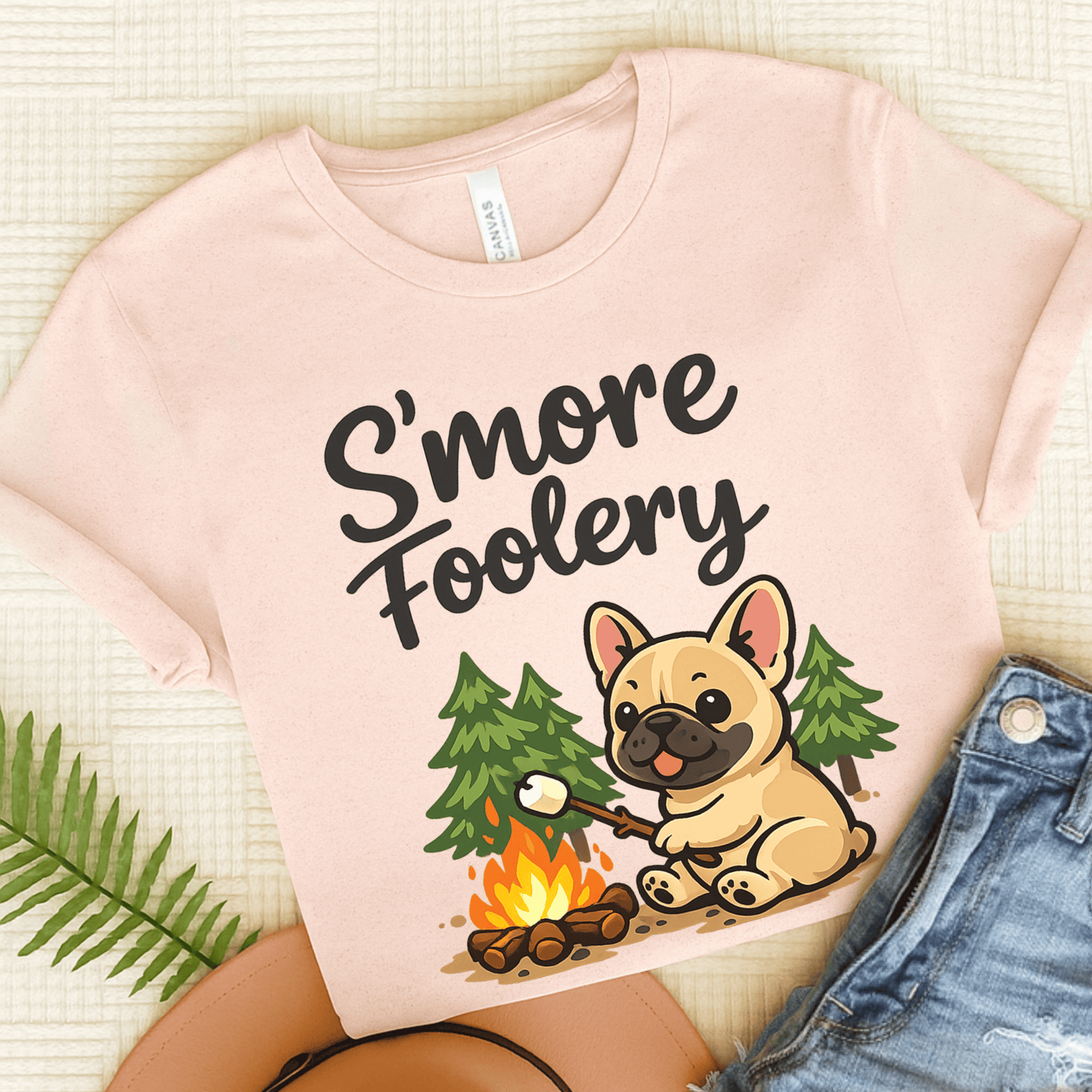 French Bulldog Camping S'mores Unisex TShirt Soft Pink