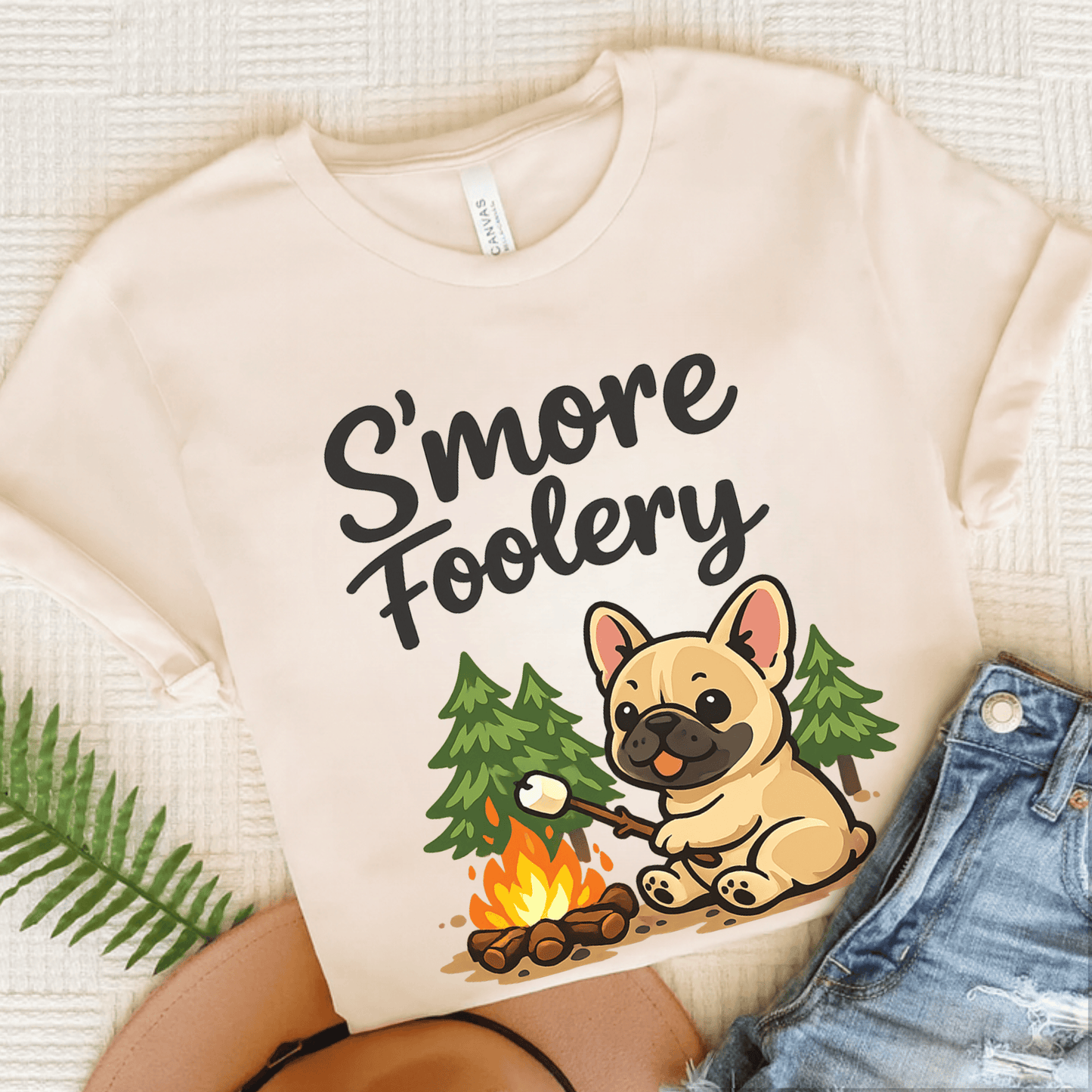 French Bulldog Camping S'mores Unisex TShirt Natural