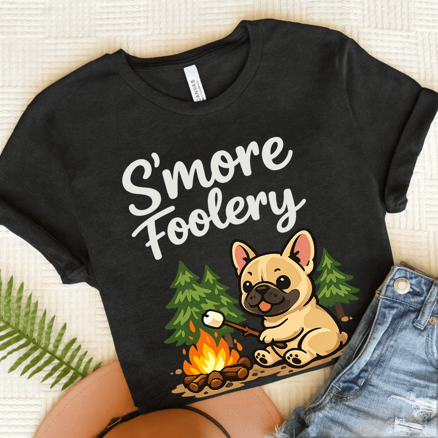 French Bulldog Camping S'mores Unisex TShirt Dark Grey Heather