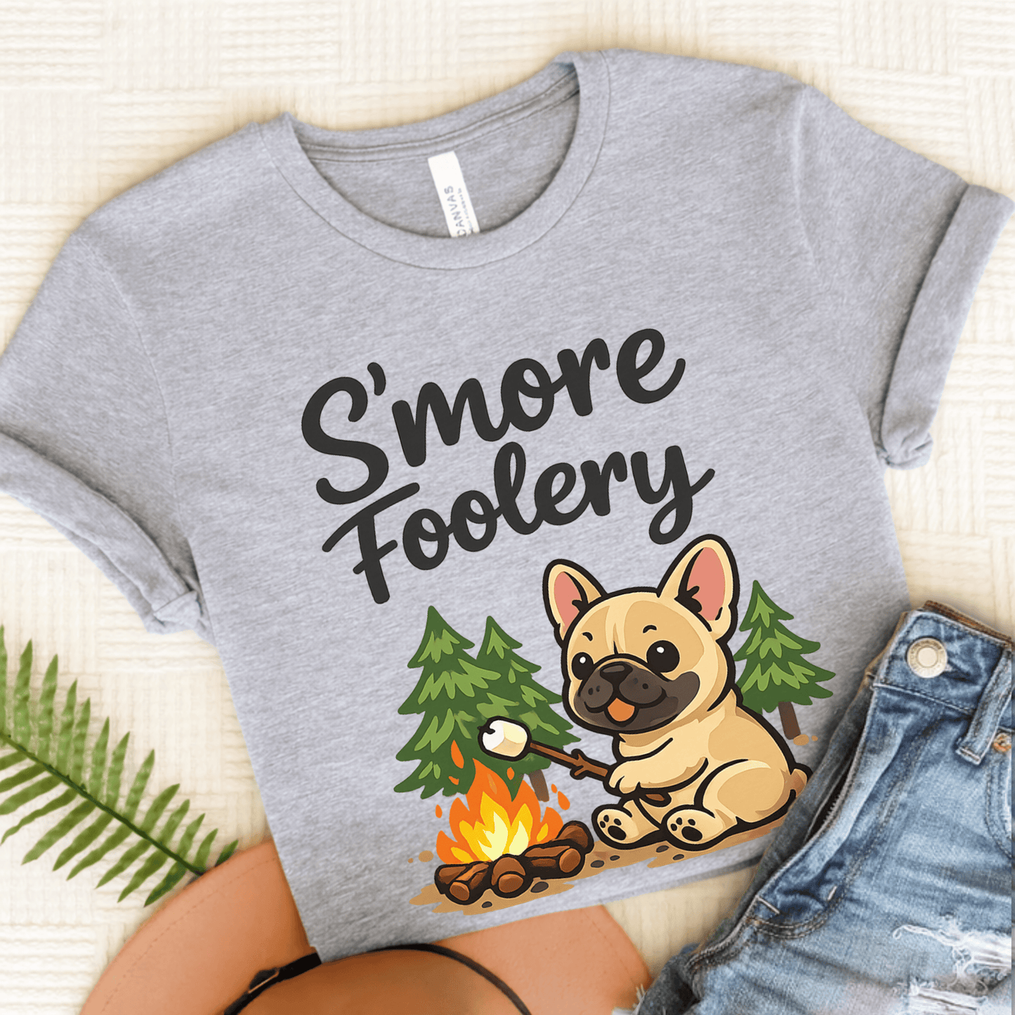 French Bulldog Camping S'mores Unisex TShirt Athletic Heather