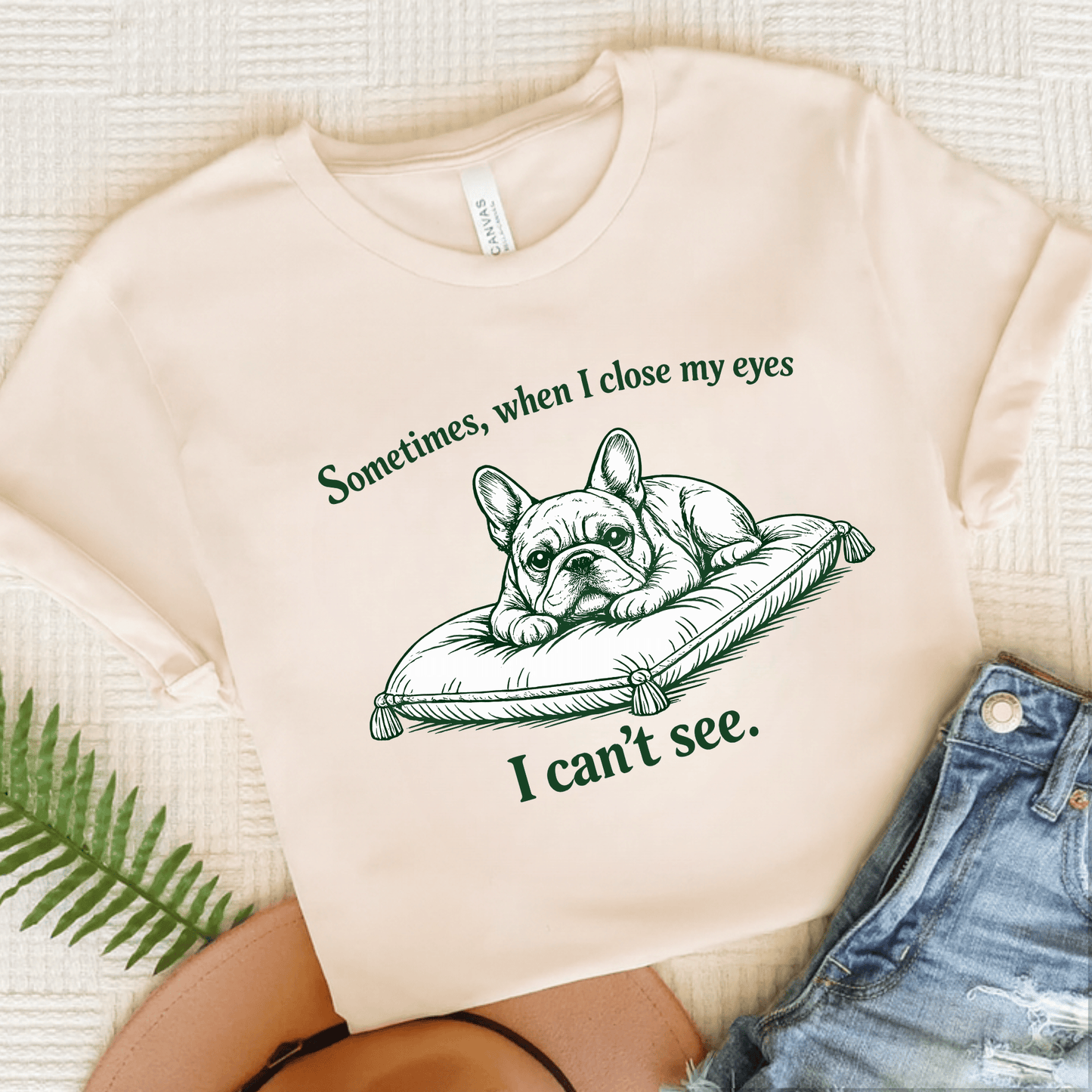 French Bulldog Can't Sleep Funny Unisex TShirt Natural