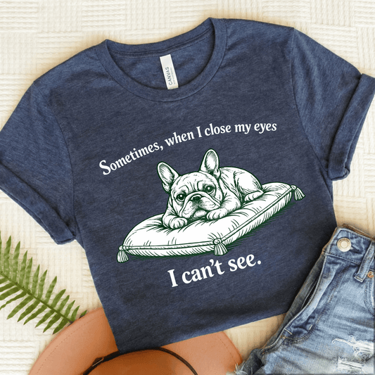 French Bulldog Can't Sleep Funny Unisex TShirt Heather Navy