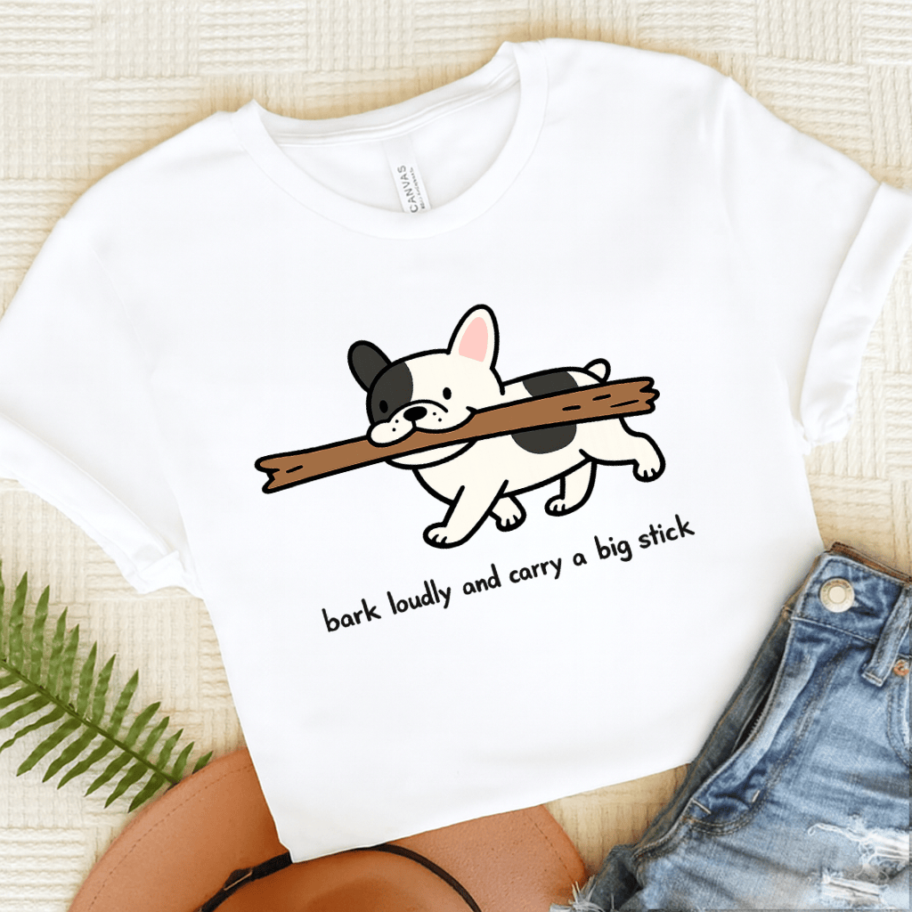 French Bulldog Carry Big Stick Unisex TShirt White