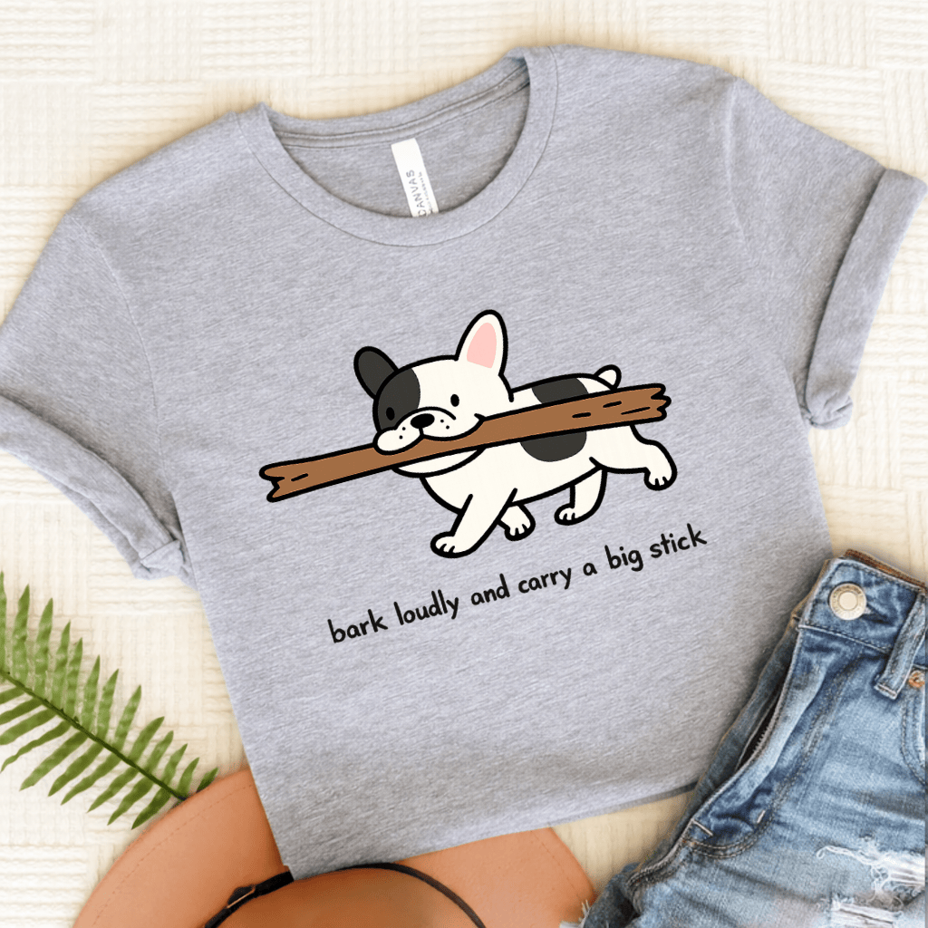 French Bulldog Carry Big Stick Unisex TShirt Athletic Heather