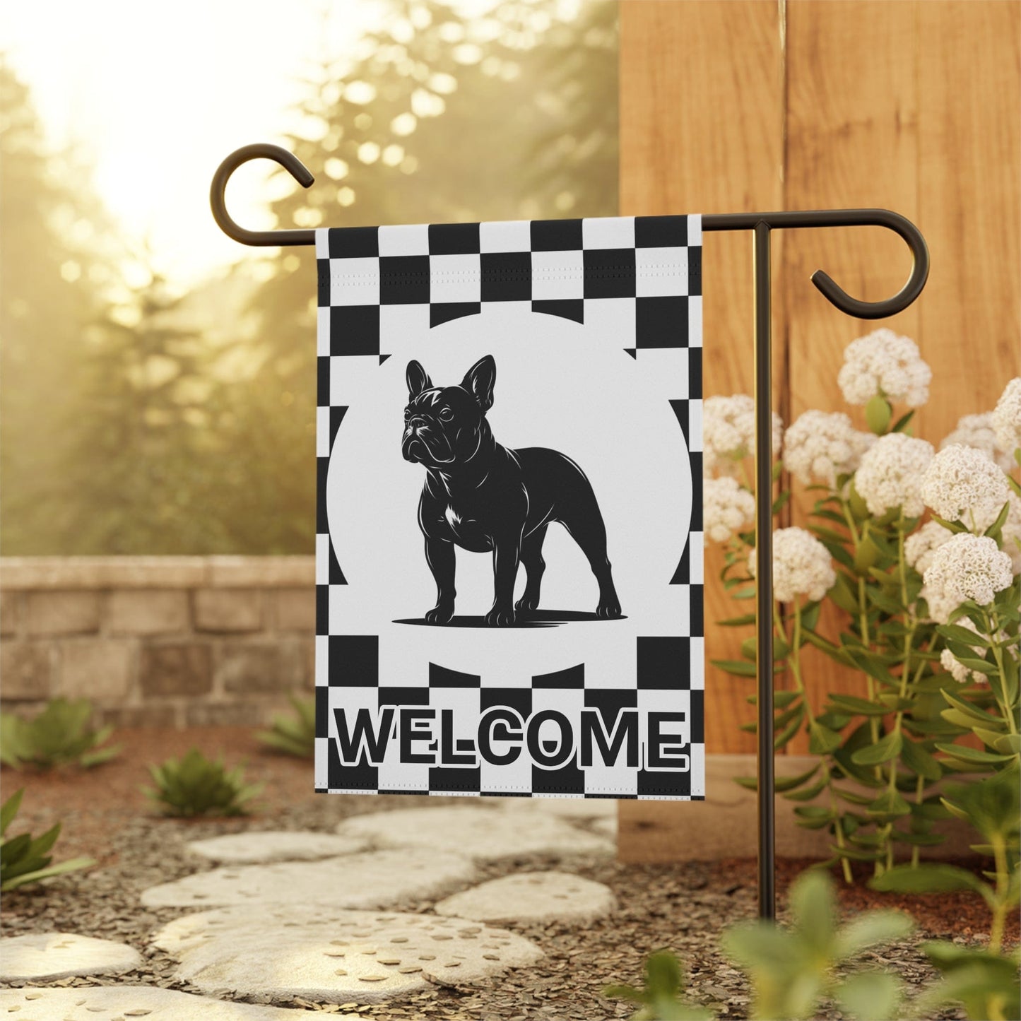French Bulldog Checkered Garden Flag