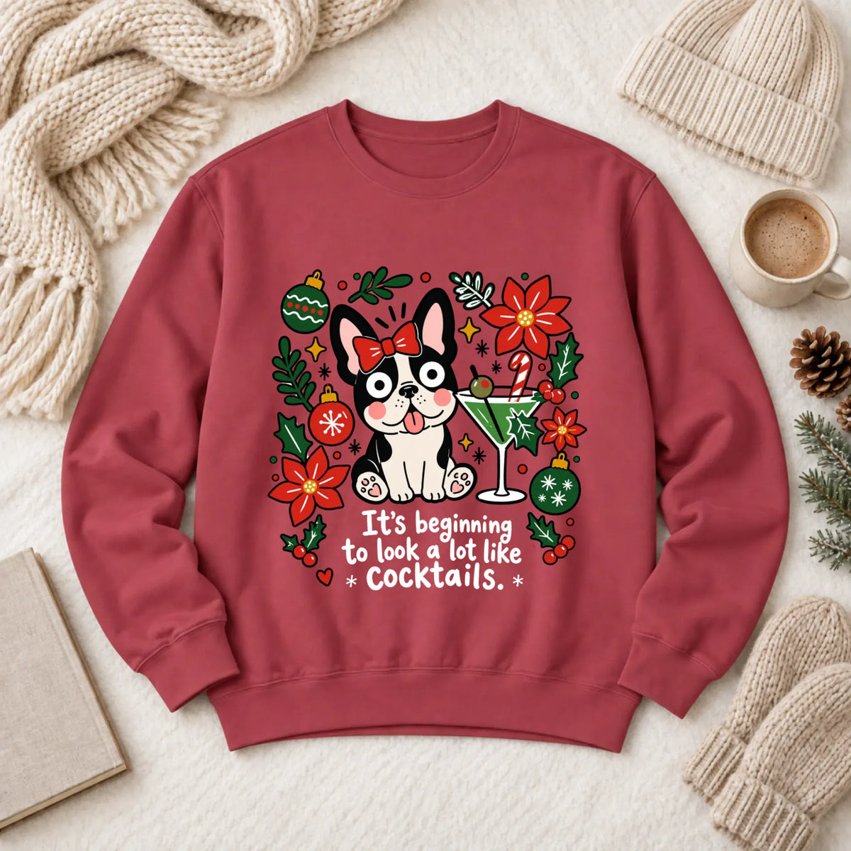 Sweatshirt Crimson / S French Bulldog Christmas Cocktails Unisex Sweatshirt