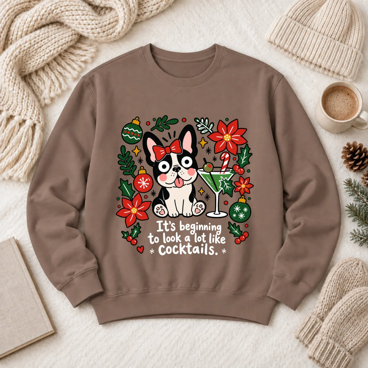 Sweatshirt Espresso / S French Bulldog Christmas Cocktails Unisex Sweatshirt