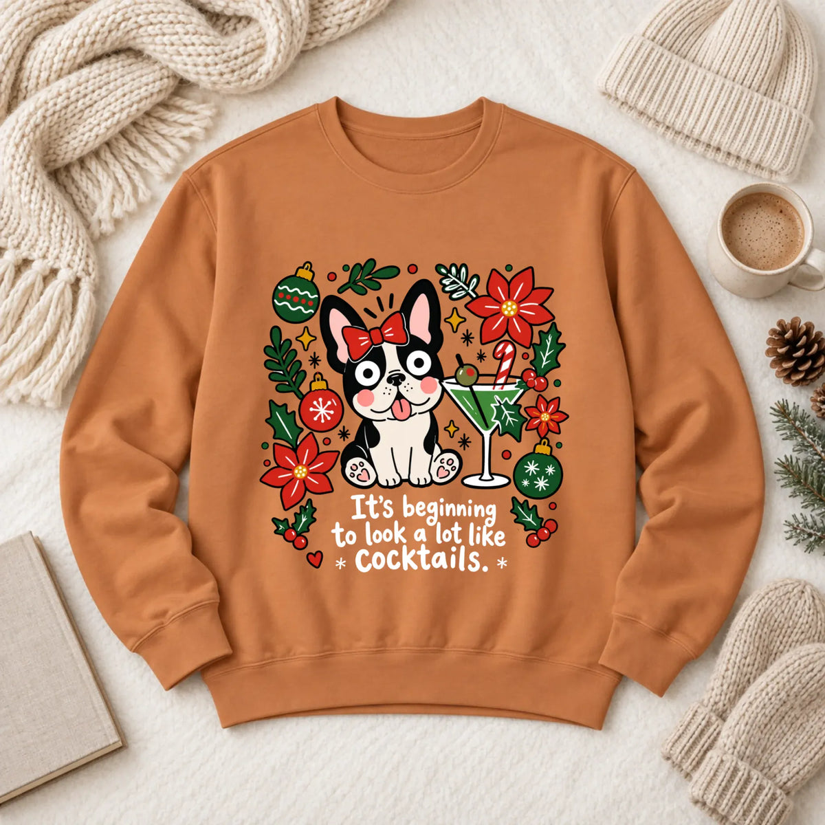 Sweatshirt Yam / S French Bulldog Christmas Cocktails Unisex Sweatshirt