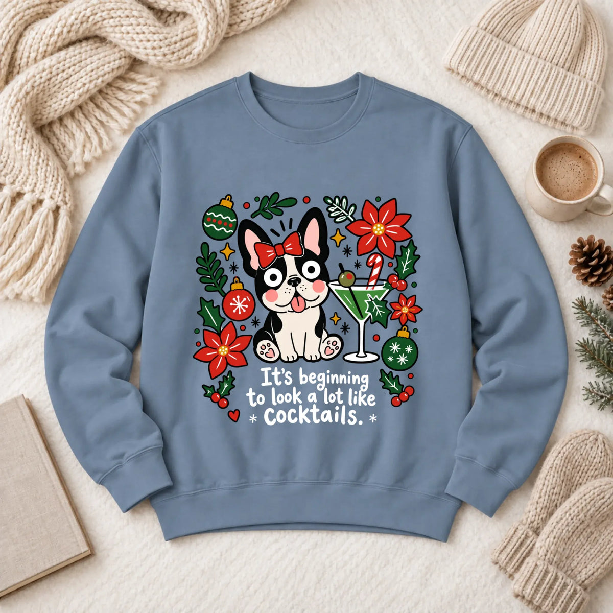 Sweatshirt Blue Jean / M French Bulldog Christmas Cocktails Unisex Sweatshirt