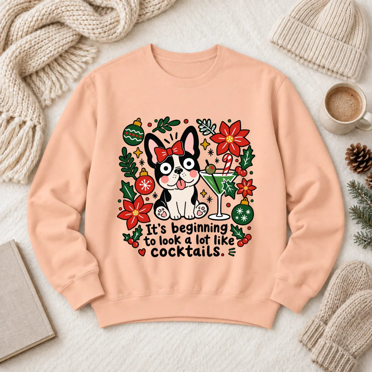 Sweatshirt Peachy / S French Bulldog Christmas Cocktails Unisex Sweatshirt