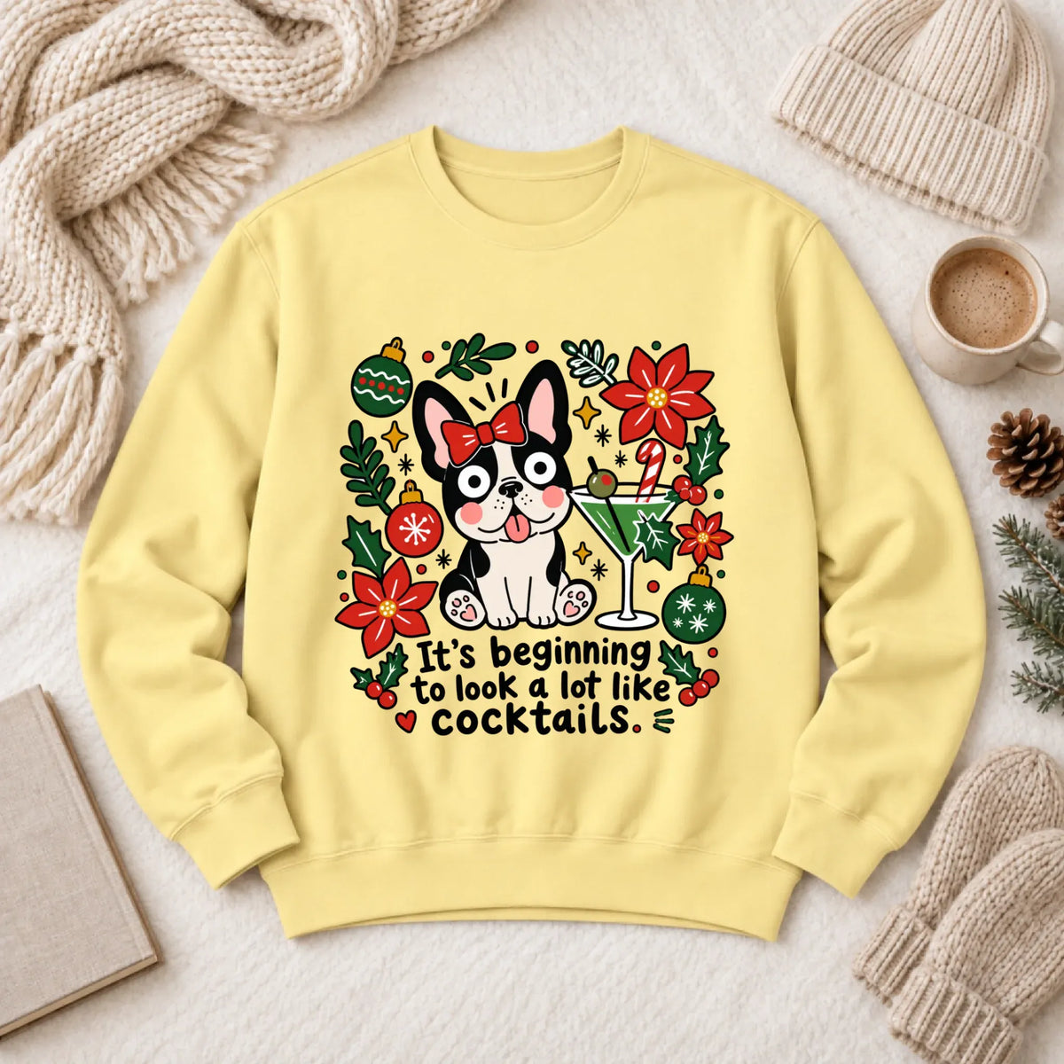 Sweatshirt Butter / S French Bulldog Christmas Cocktails Unisex Sweatshirt