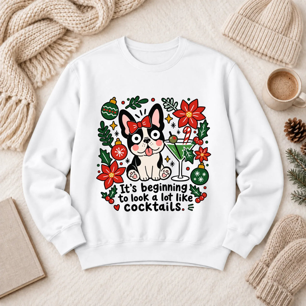 Sweatshirt White / S French Bulldog Christmas Cocktails Unisex Sweatshirt