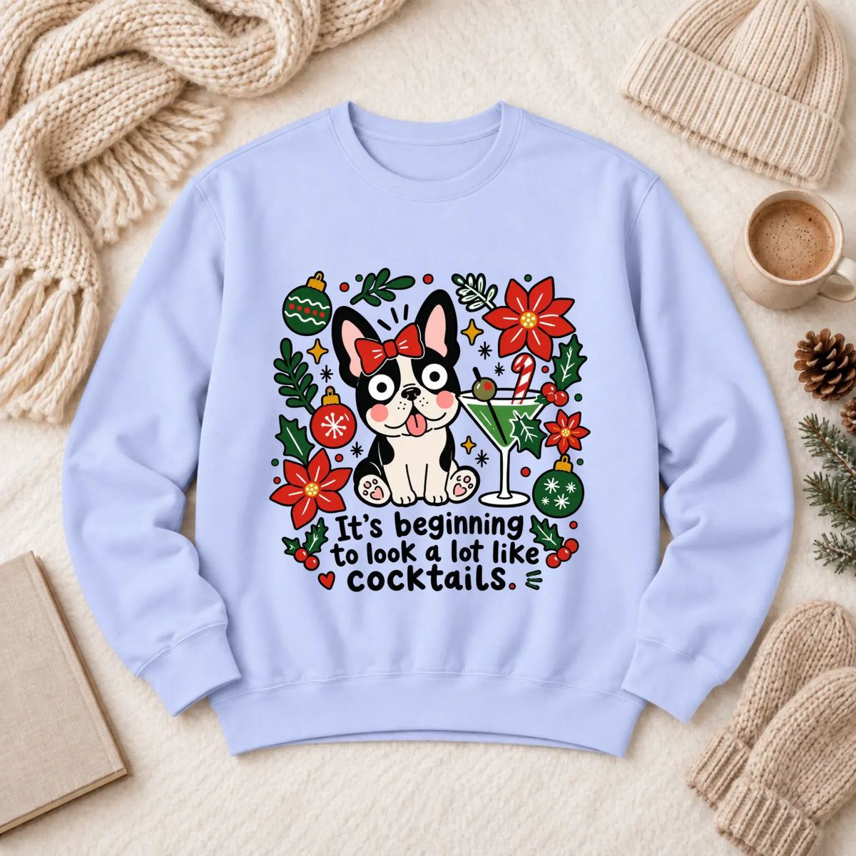Sweatshirt Hydrangea / S French Bulldog Christmas Cocktails Unisex Sweatshirt