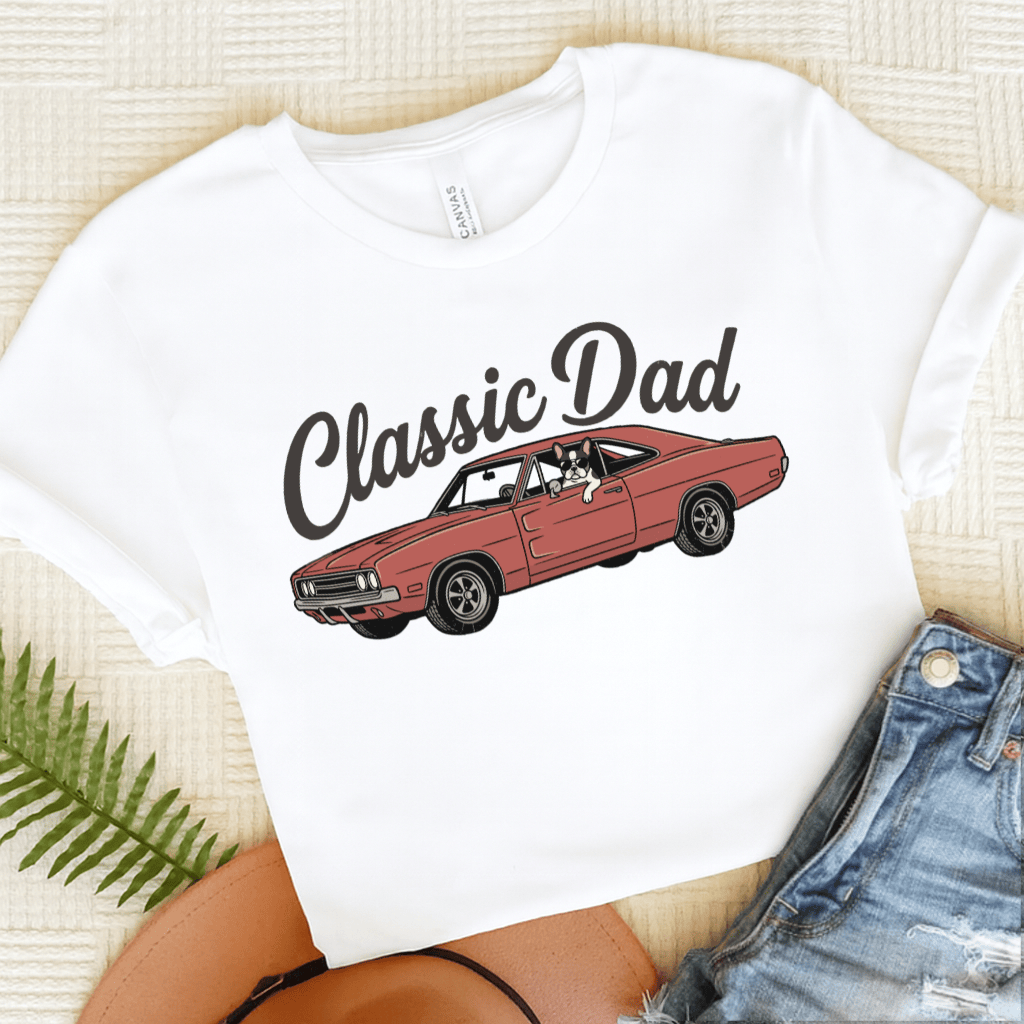 French Bulldog Classic Car Dad Unisex TShirt White