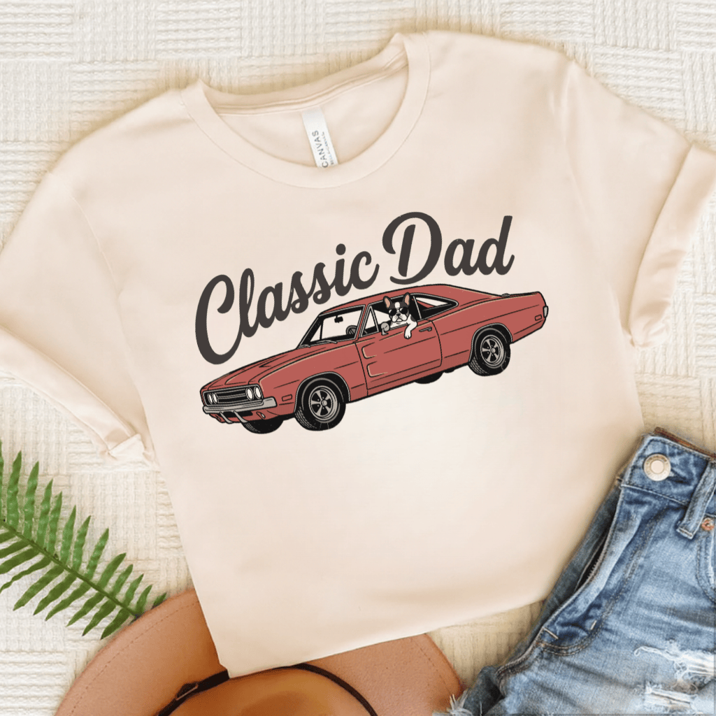 French Bulldog Classic Car Dad Unisex TShirt Natural