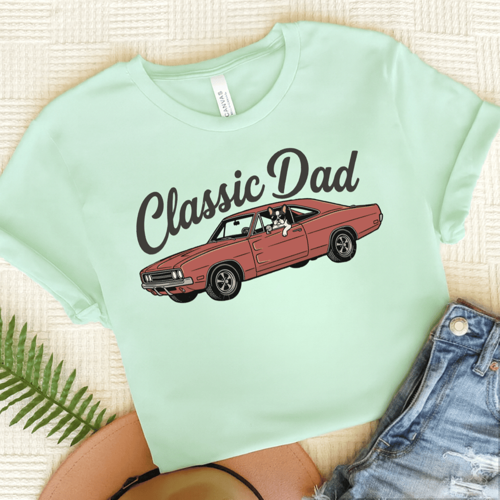 French Bulldog Classic Car Dad Unisex TShirt Heather Mint