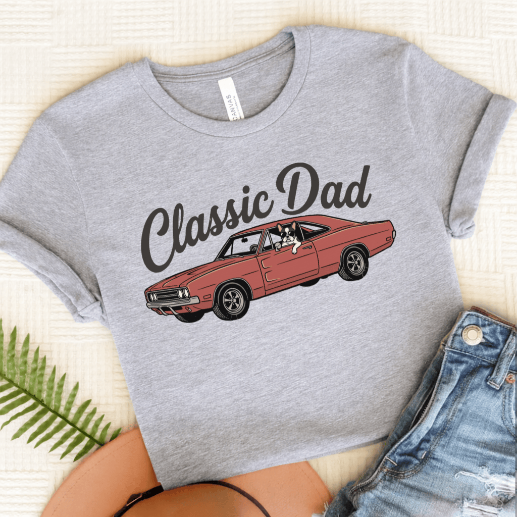 French Bulldog Classic Car Dad Unisex TShirt Athletic Heather