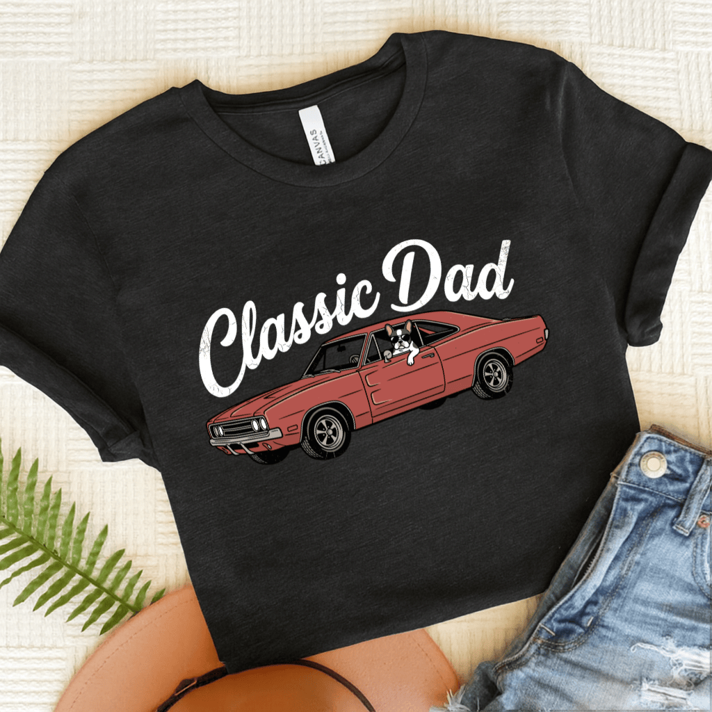 French Bulldog Classic Car Dad Unisex TShirt Dark Grey Heather