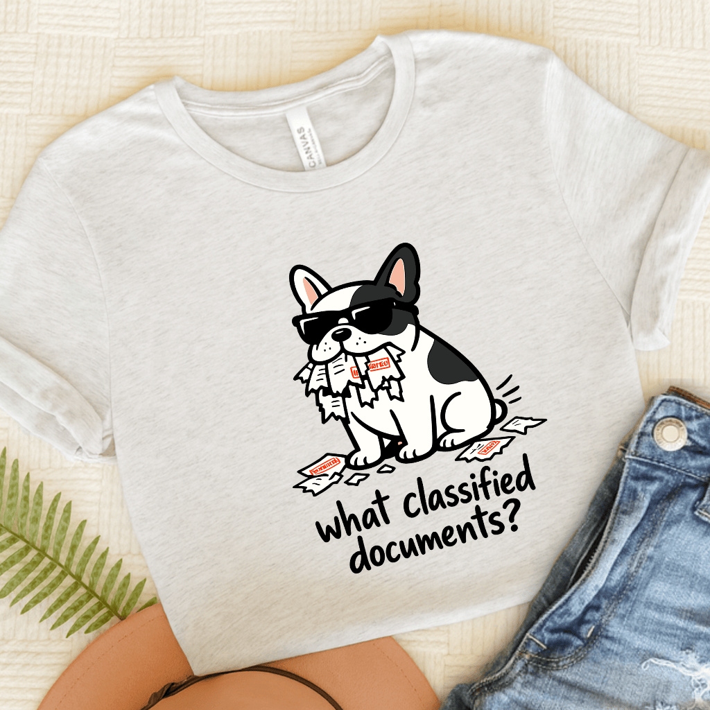 French Bulldog Classified Government Unisex Tshirt Ash