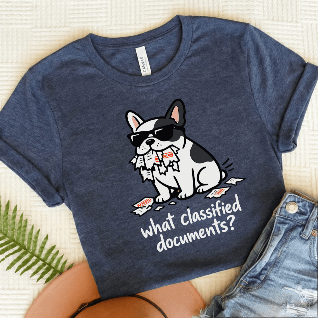 French Bulldog Classified Government Unisex Tshirt Heather Navy