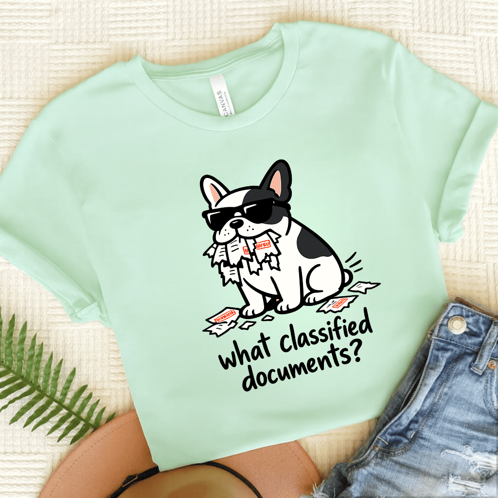 French Bulldog Classified Government Unisex Tshirt Heather Mint