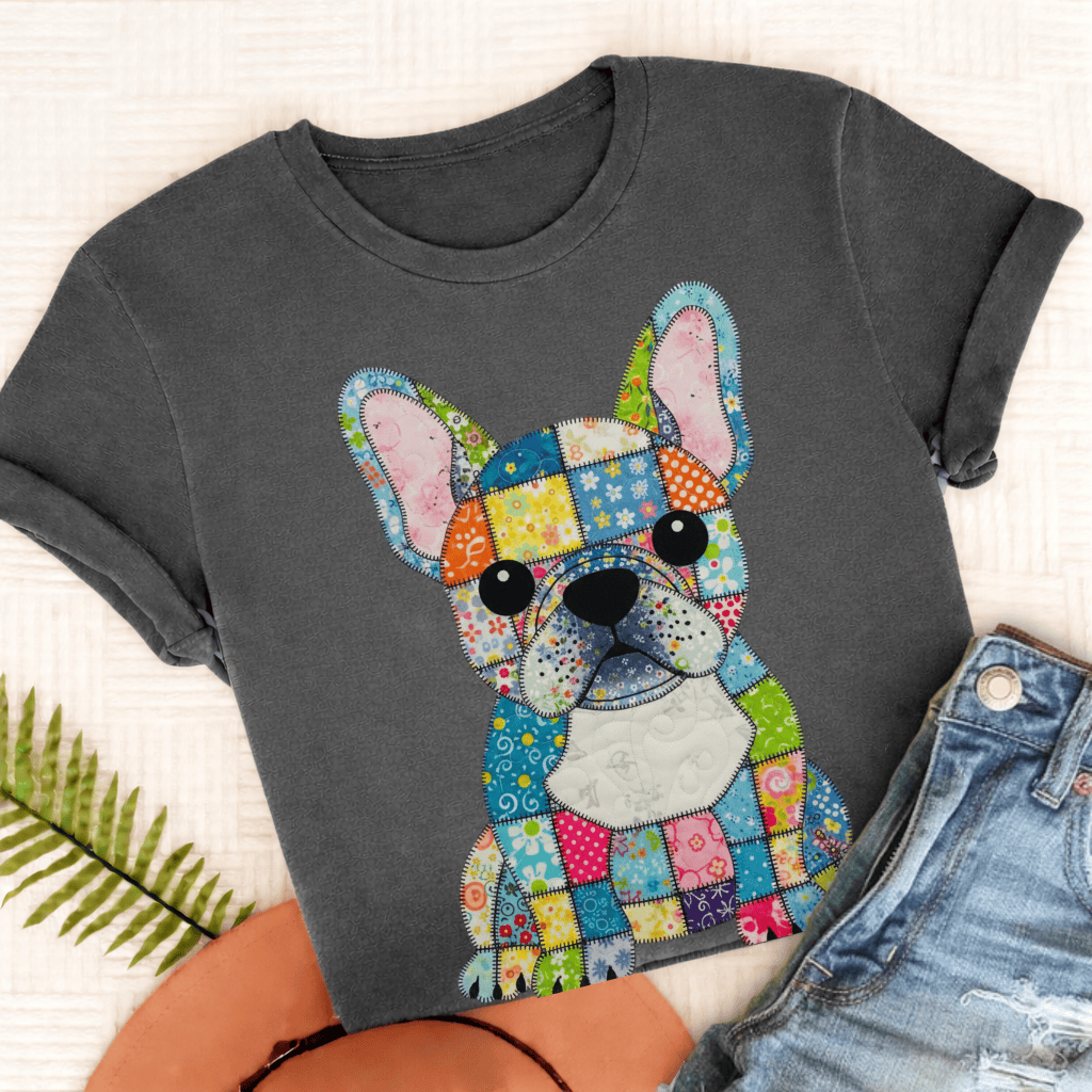 French Bulldog Colorful Quilted Dog Unisex TShirt Pepper