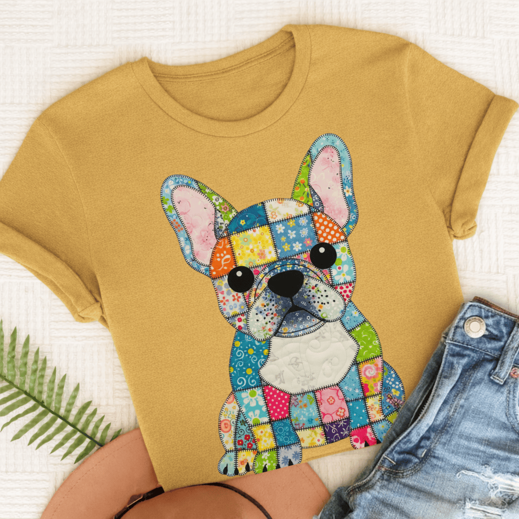 French Bulldog Colorful Quilted Dog Unisex TShirt Mustard