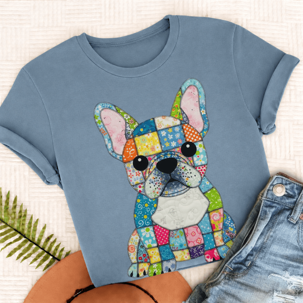 French Bulldog Colorful Quilted Dog Unisex TShirt Ice Blue