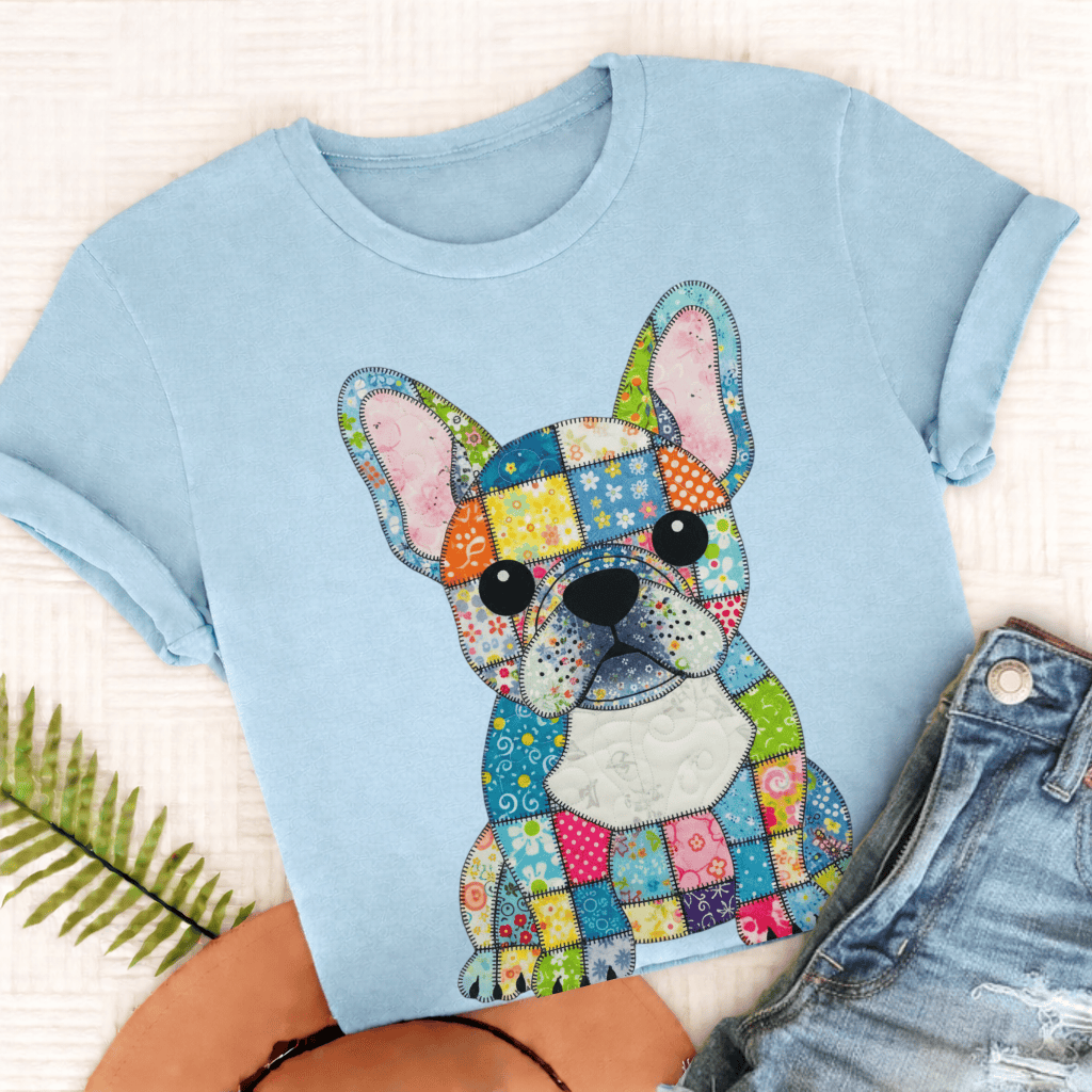 French Bulldog Colorful Quilted Dog Unisex TShirt Chambray