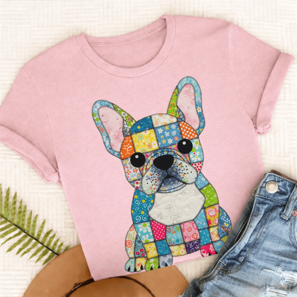 French Bulldog Colorful Quilted Dog Unisex TShirt Blossom