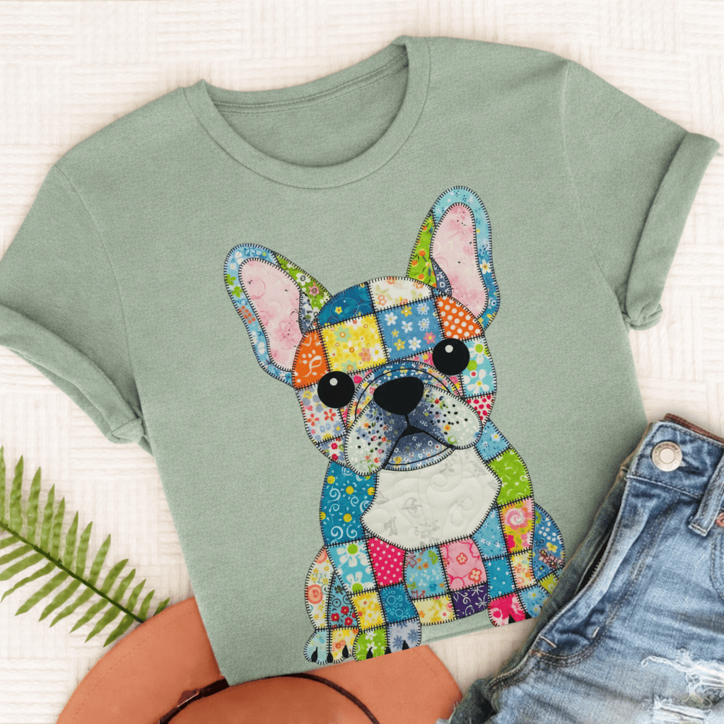 French Bulldog Colorful Quilted Dog Unisex TShirt Bay