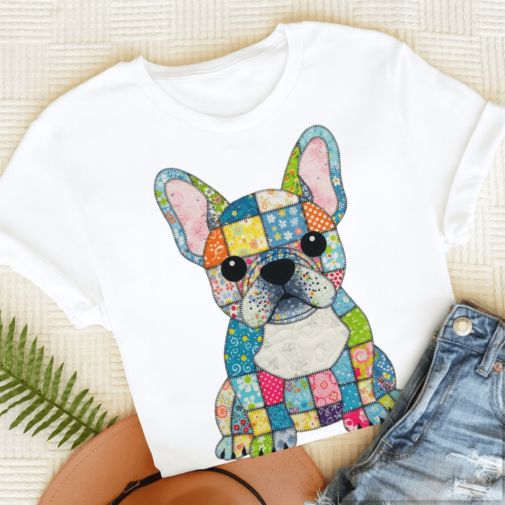 French Bulldog Colorful Quilted Dog Unisex TShirt White