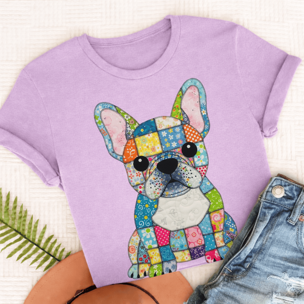 French Bulldog Colorful Quilted Dog Unisex TShirt Orchid