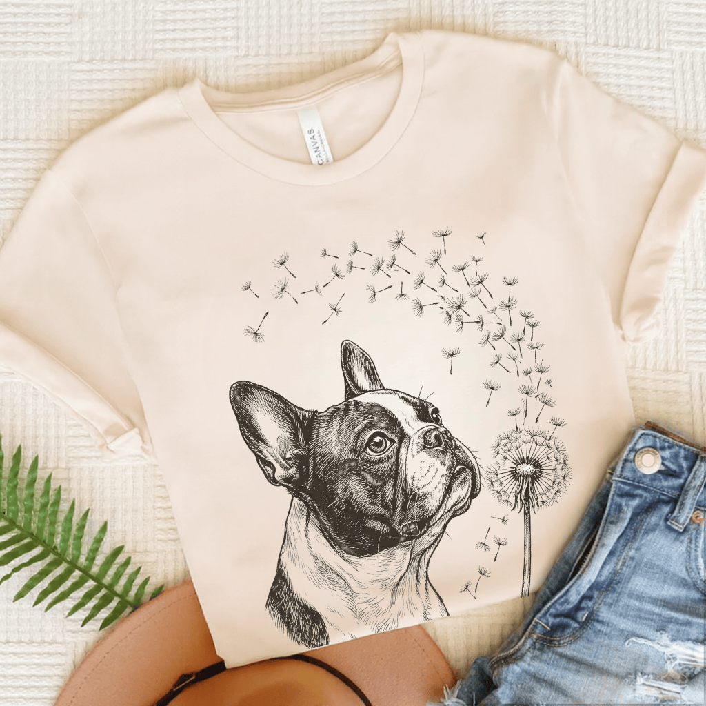 French Bulldog Dandelion Gardening Unisex TShirt Natural