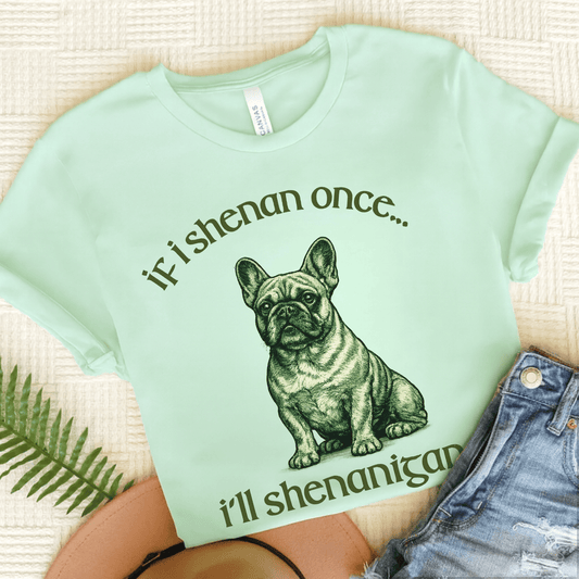 French Bulldog Shenanigans Funny Unisex TShirt Heather Mint