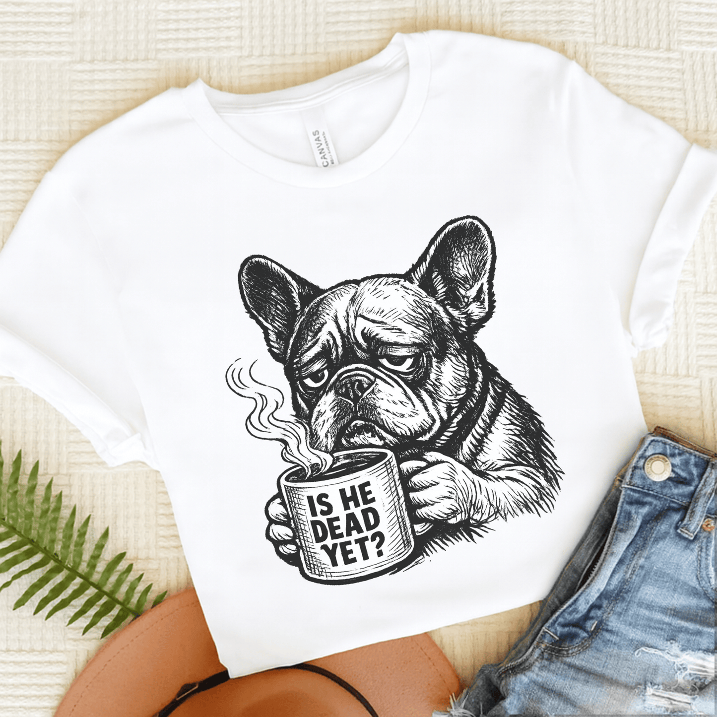 French Bulldog Dead Yet Funny Unisex TShirt White