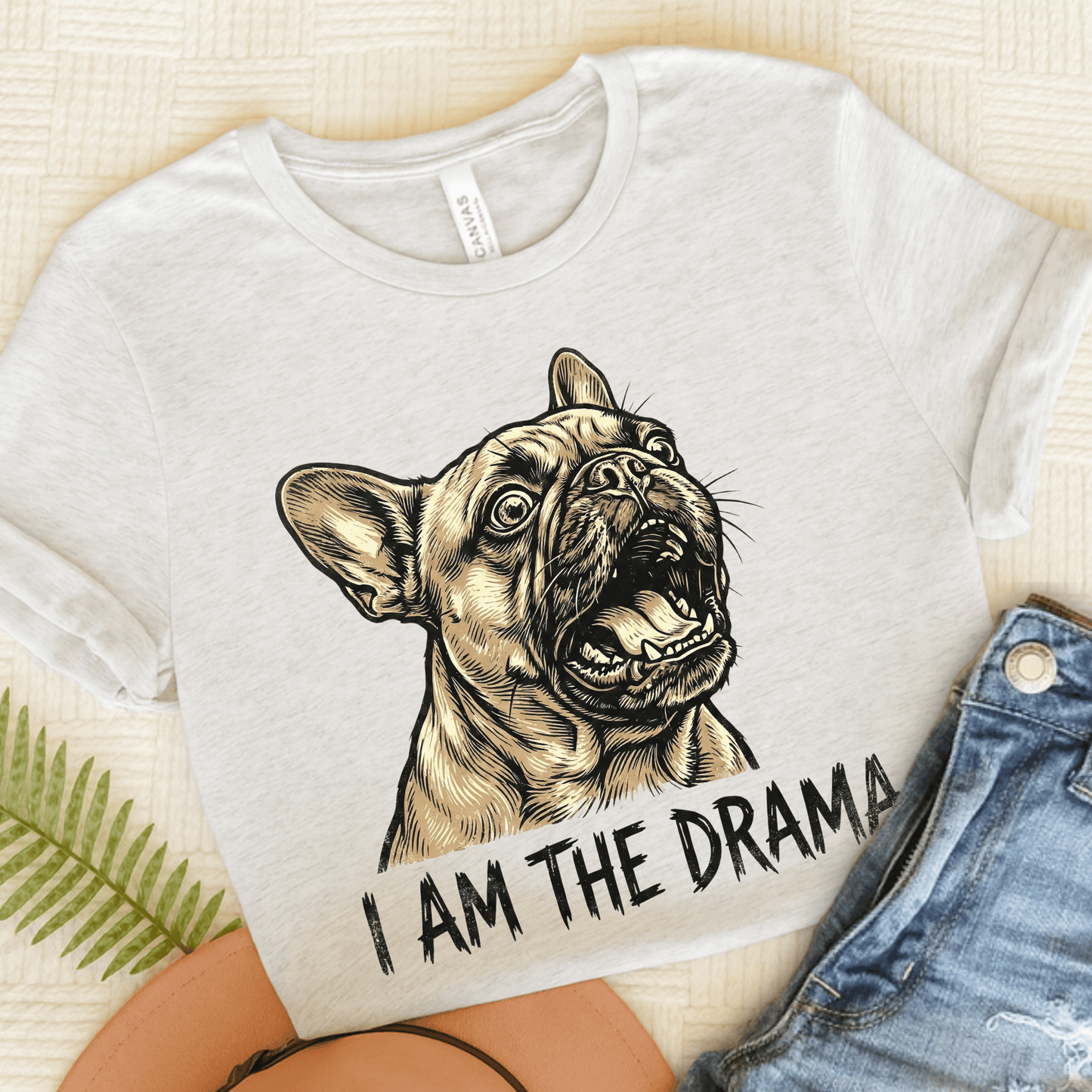 Fawn French Bulldog Dramatic Unisex TShirt Ash