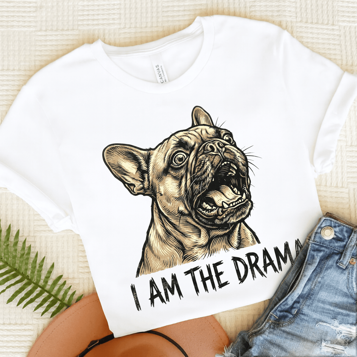 Fawn French Bulldog Dramatic Unisex TShirt White