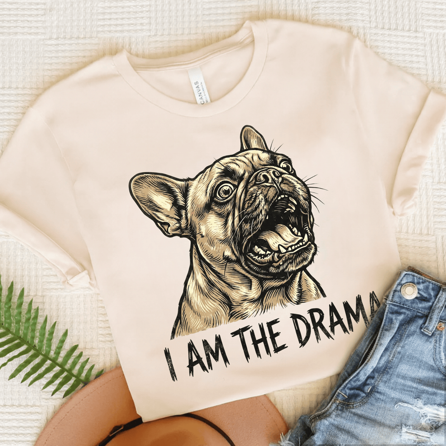 Fawn French Bulldog Dramatic Unisex TShirt Natural