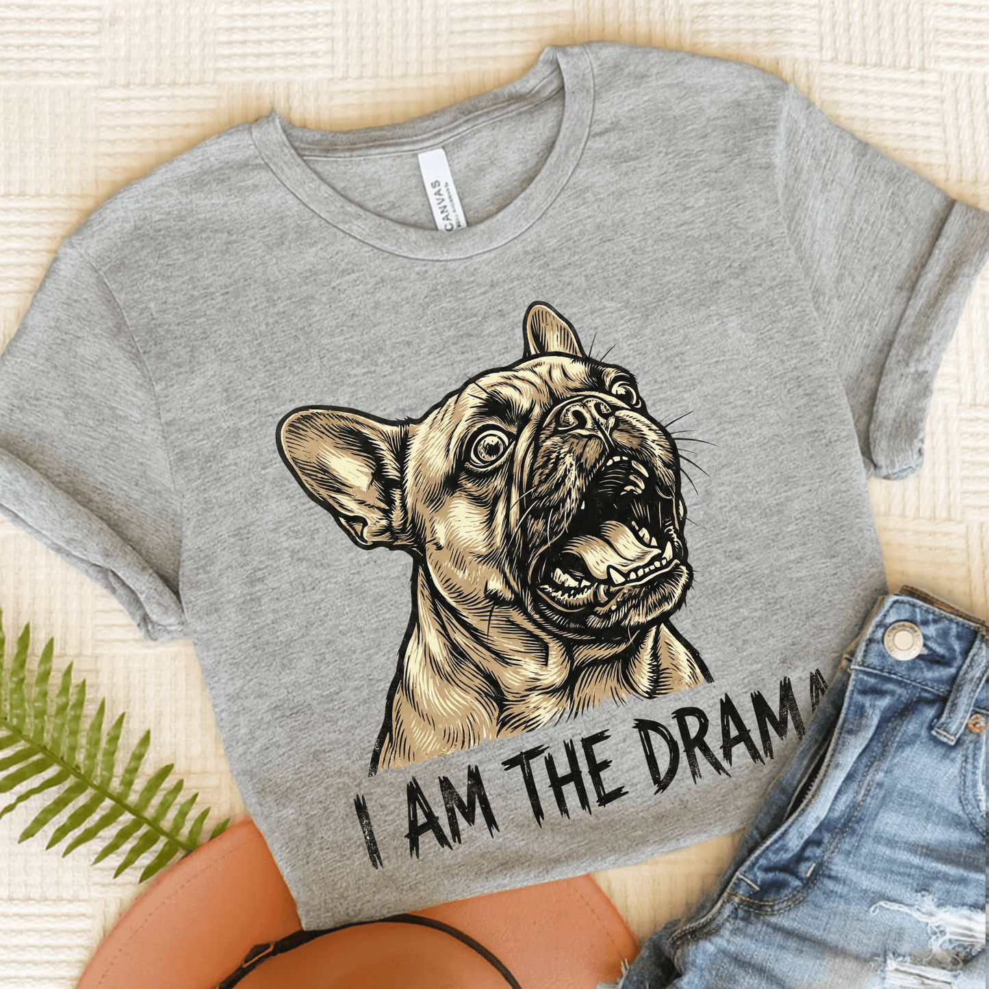 Fawn French Bulldog Dramatic Unisex TShirt Athletic Heather