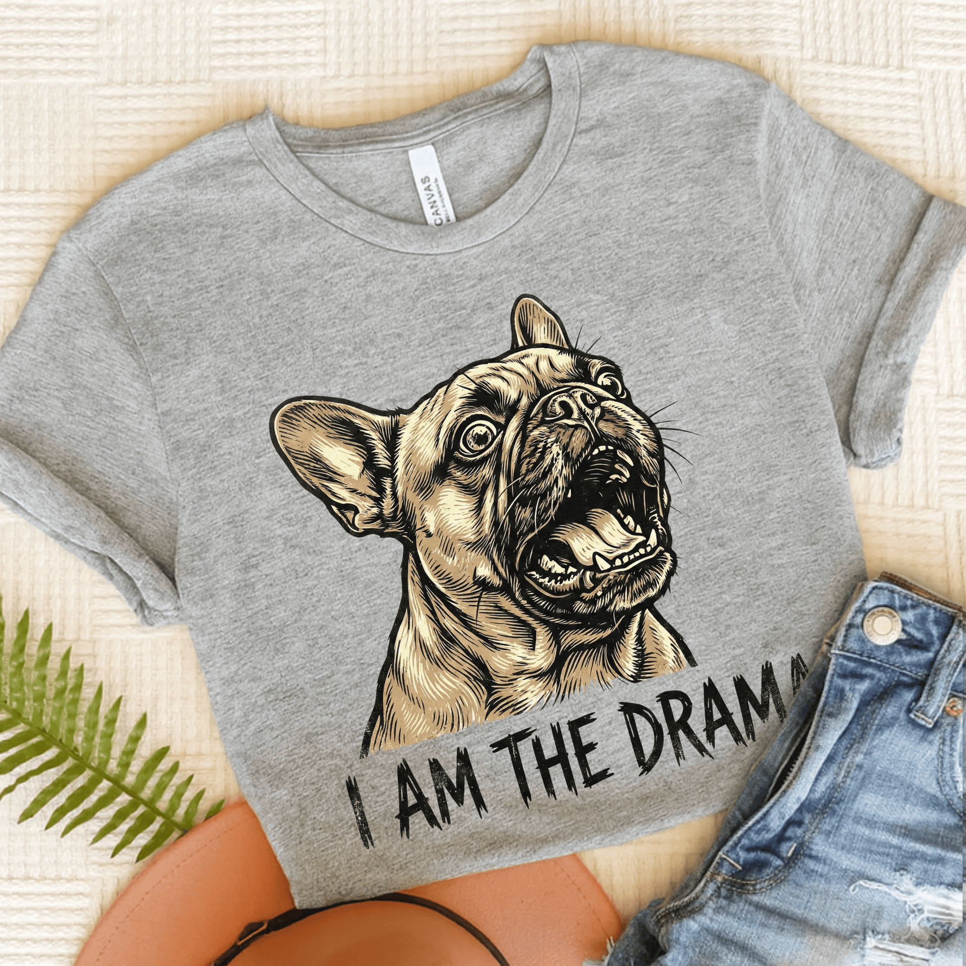 Fawn French Bulldog Dramatic Unisex TShirt Athletic Heather