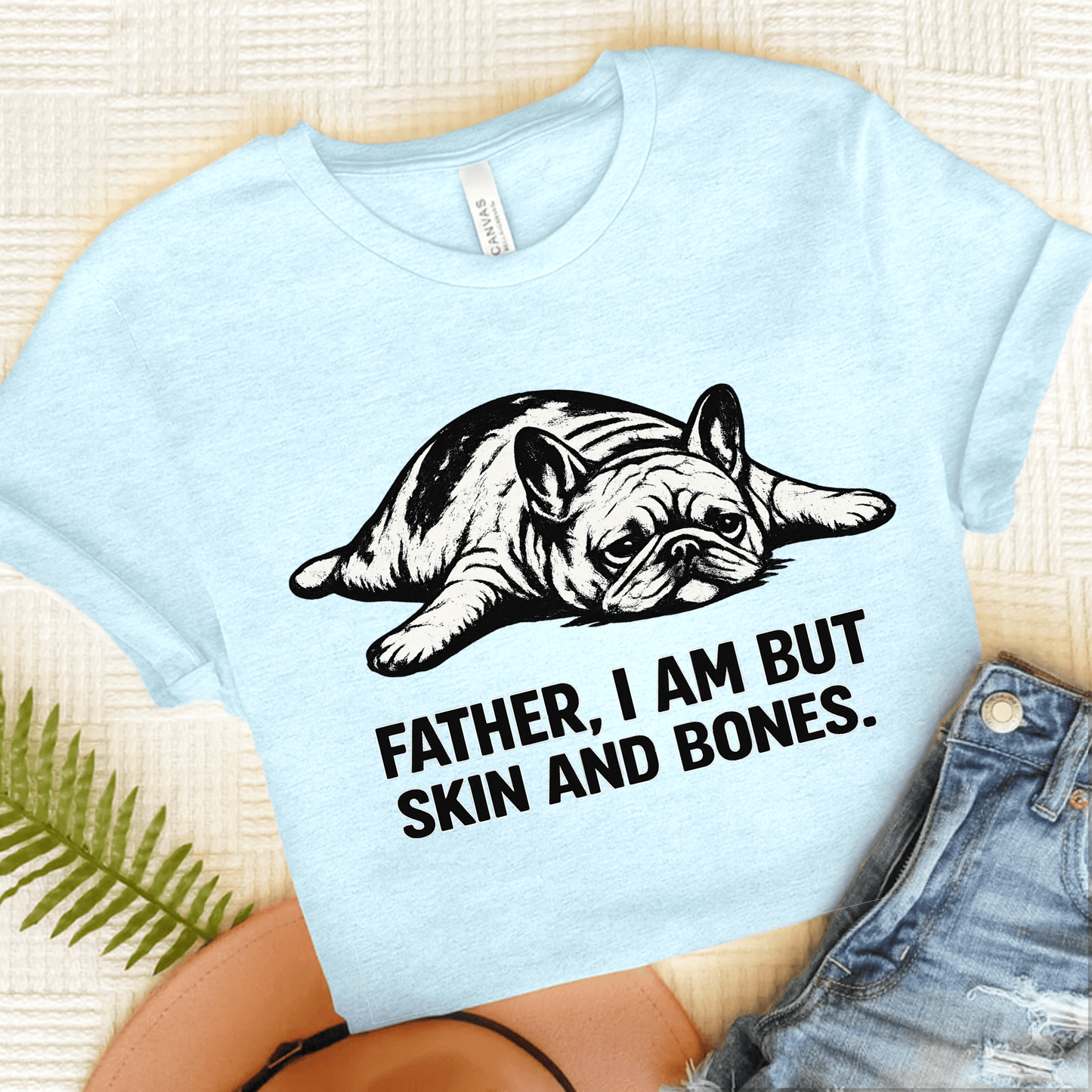 French Bulldog Father Funny Skin Bones Unisex Tshirt Heather Ice Blue