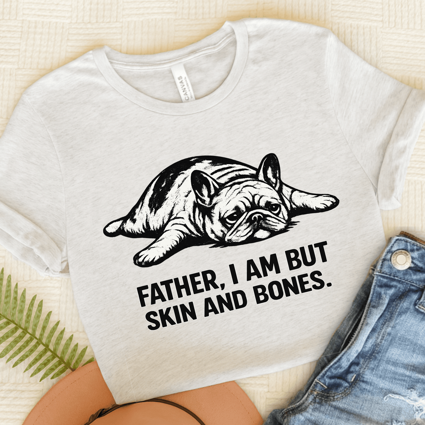 French Bulldog Father Funny Skin Bones Unisex Tshirt Ash
